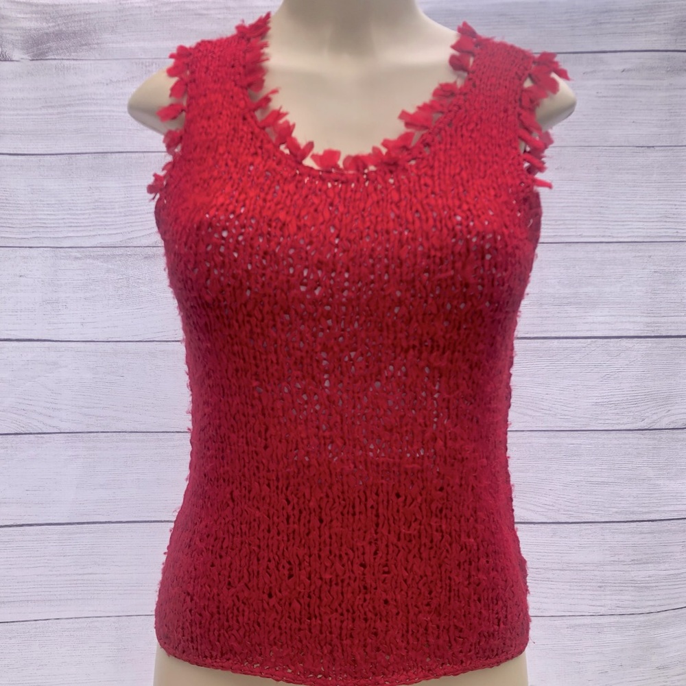 Gianni Ferrante 100% Silk Red Knit Sleeveless Top RARE Small - Picture 3 of 13